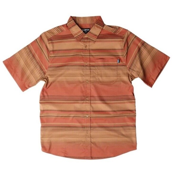 Kavu Shirt Adult XL Gray Striped Short Sleeve Button Up - Picture 2 of 2